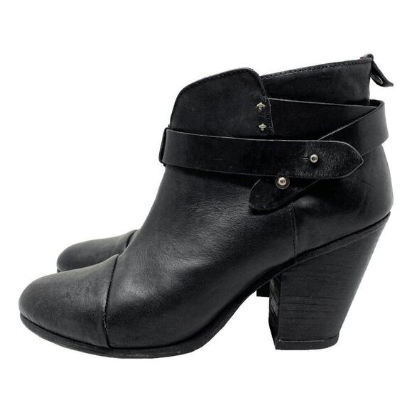Rag and Bone Boots Black Leather Harrow Western Block Heel Ankle Boots - Picture 1 of 7